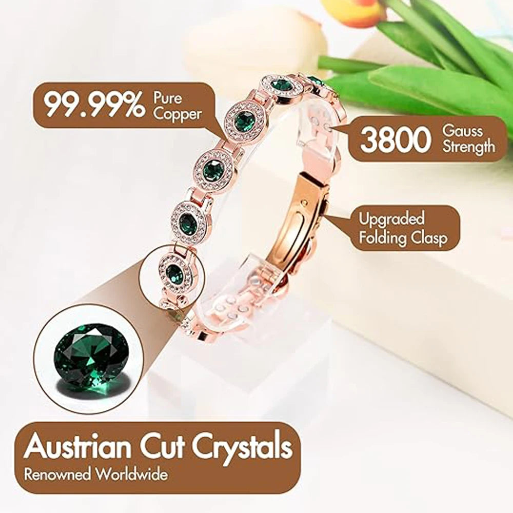 Lady's Pure Copper Magnetic Bracelet with Zircon Stones Vintage Style Adjustable Anniversary Gift Excellent Gift Choice