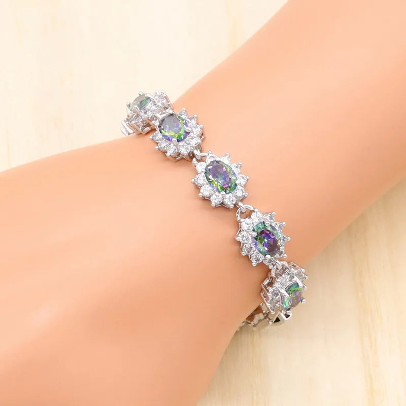 XOTICA Trendy 925 Sterling Silver Jewelry Set Luxury Rainbow Cubic Zircon Classic Wedding Party Bridal Earrings Pendant Necklace Design