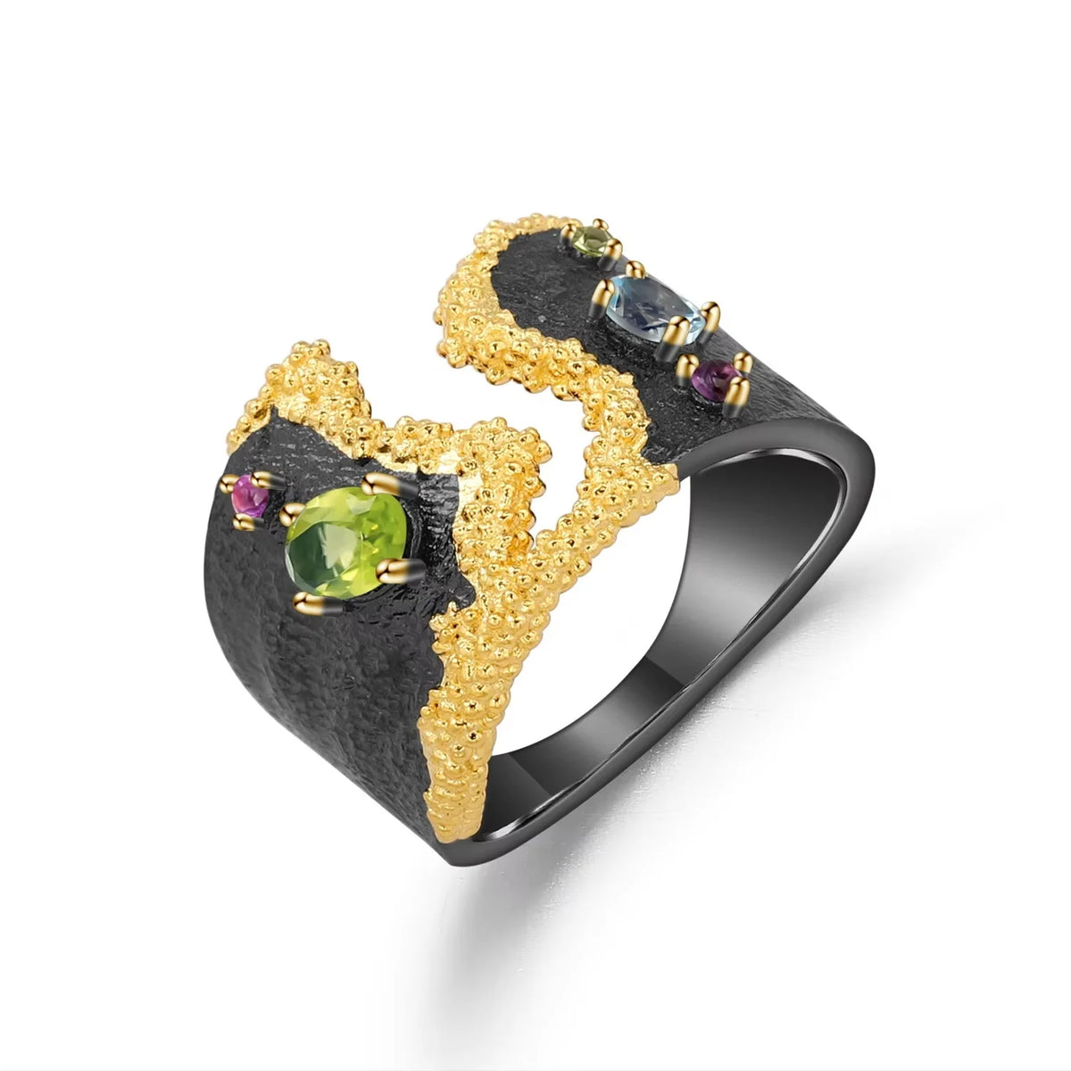 ArtistA Abiding Custom Green Natural Gemstone Ring Collection 925 Silver Natural Peridot Rings with Regular Open 2 Tone Design