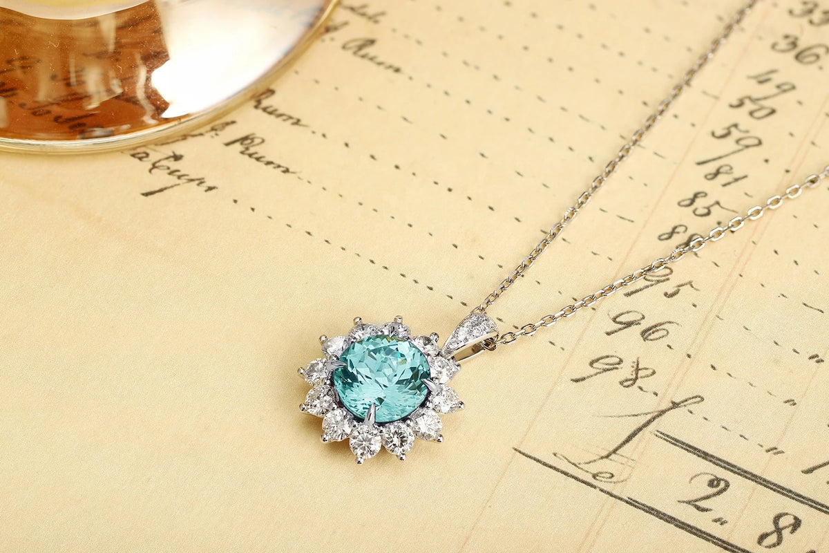 Gemfiori Anster Paraiaba Mian Stone Round Cutting Platinum Necklace Attractive Length 16cm 3.9ct Customizable Style Women's Necklace