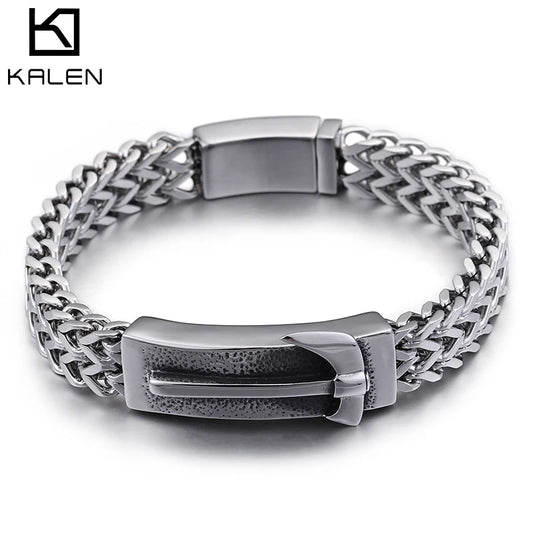 KALEN Spring Clasp Silver Ax Stainless Steel Charm Bracelet Mens