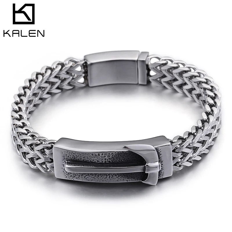 KALEN Spring Clasp Silver Ax Stainless Steel Charm Bracelet Mens