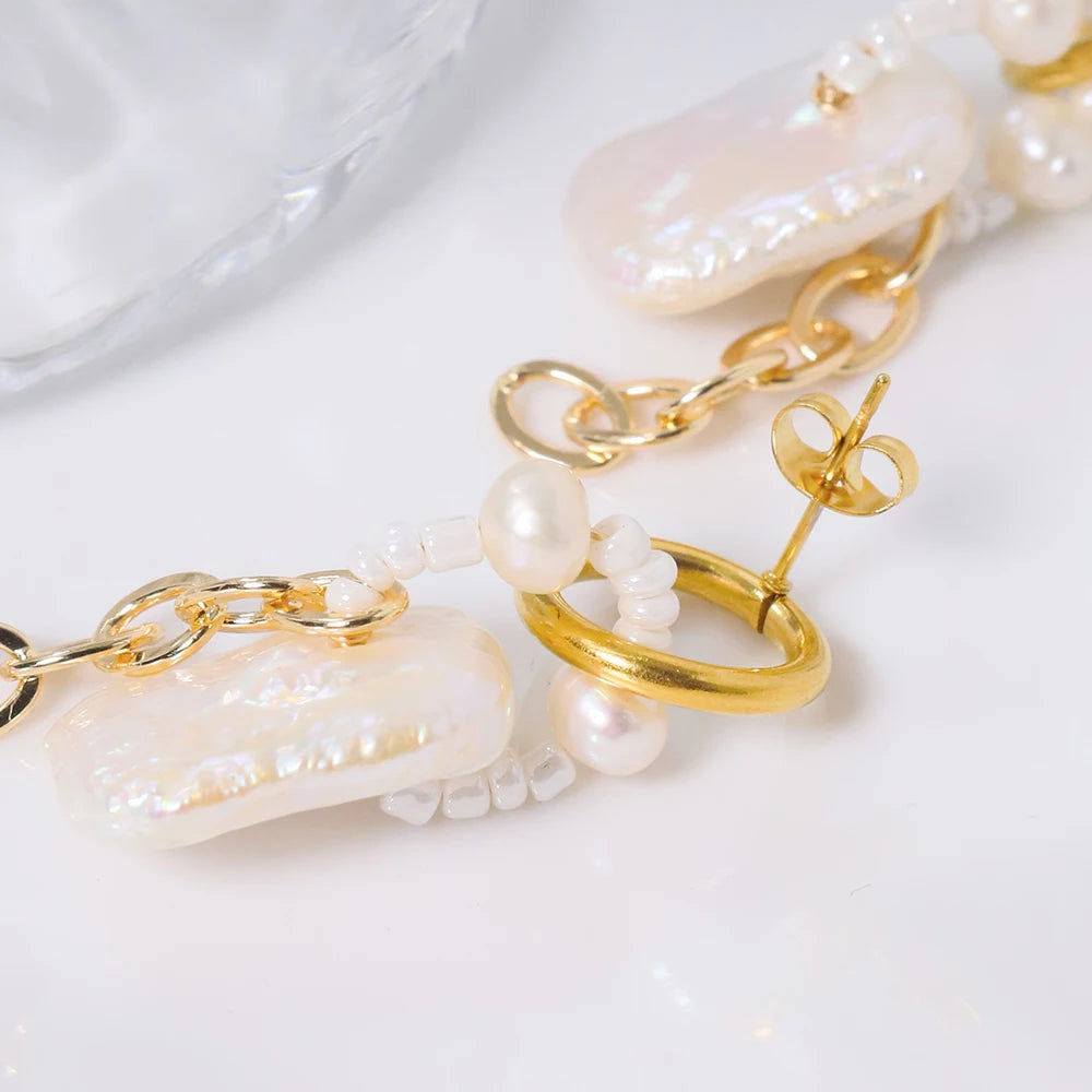 Natural Freshwater Baroque Pearl Earrings Korean Style Women Luxury Jewelry Fashion Ladies and Girls Gift GE1537