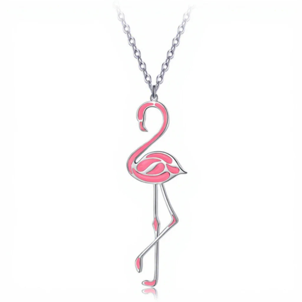 Long Women's Tungsten Water Wave Chain European-American Style Flamingo Pendant Necklace for Party & Wedding Occasions