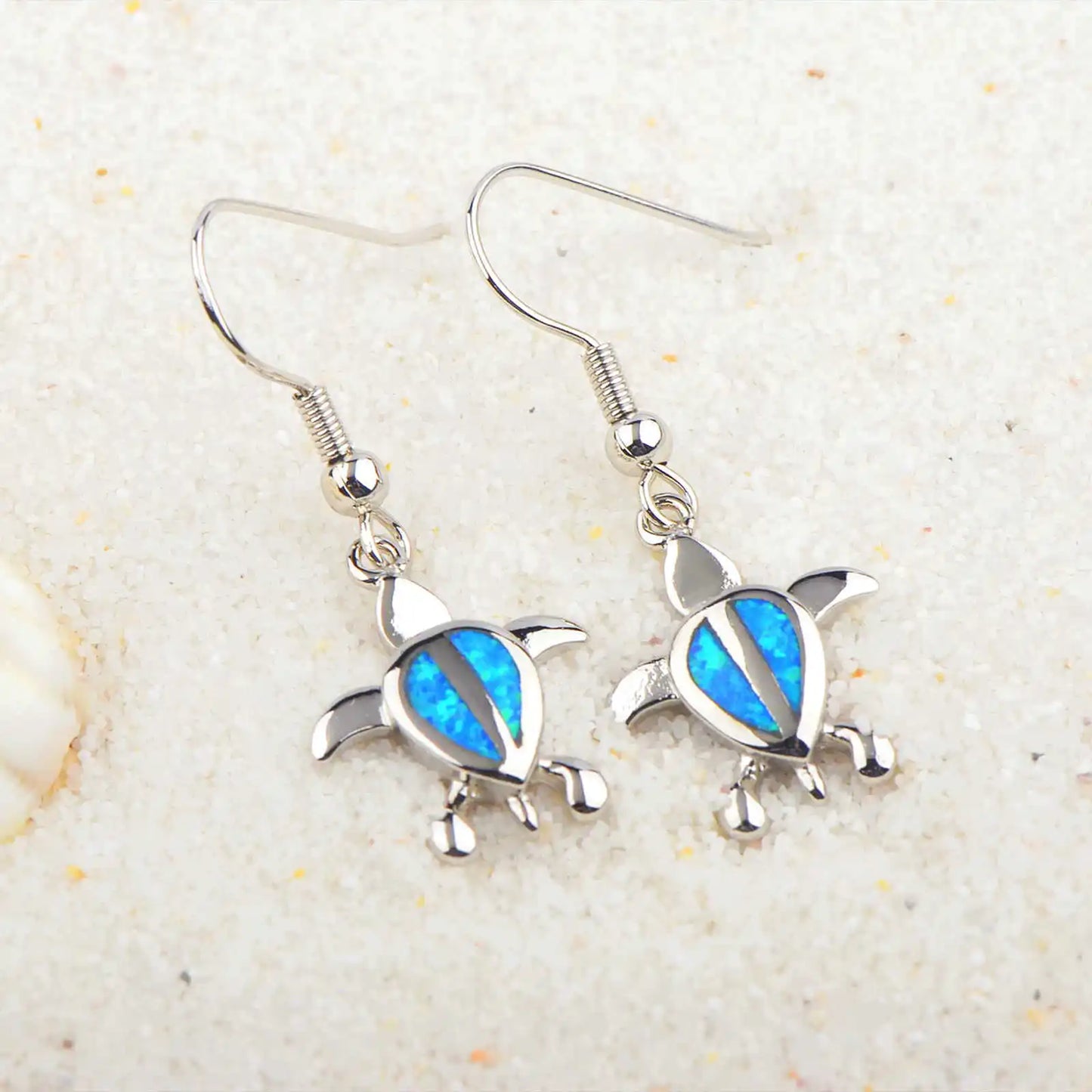 Cute Little Turtle Blue Opal Earrings  Iridescent Ocean Minimalist Earrings