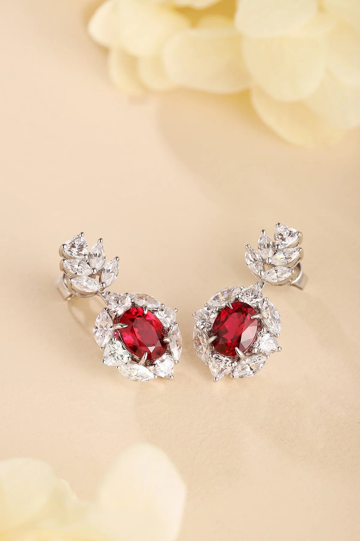 Gemfiori Anster High Quality S925 Lab Grown Ruby Earring Stud Dainty Gemstone Stud Earrings for Women Daily Wear Gift