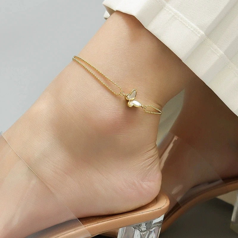 LT-S103 INS Jewelry Minimalist butterfly Anklet for Women Foot Accessory Stainless Steel Titanium Steel 18K Gold Plating