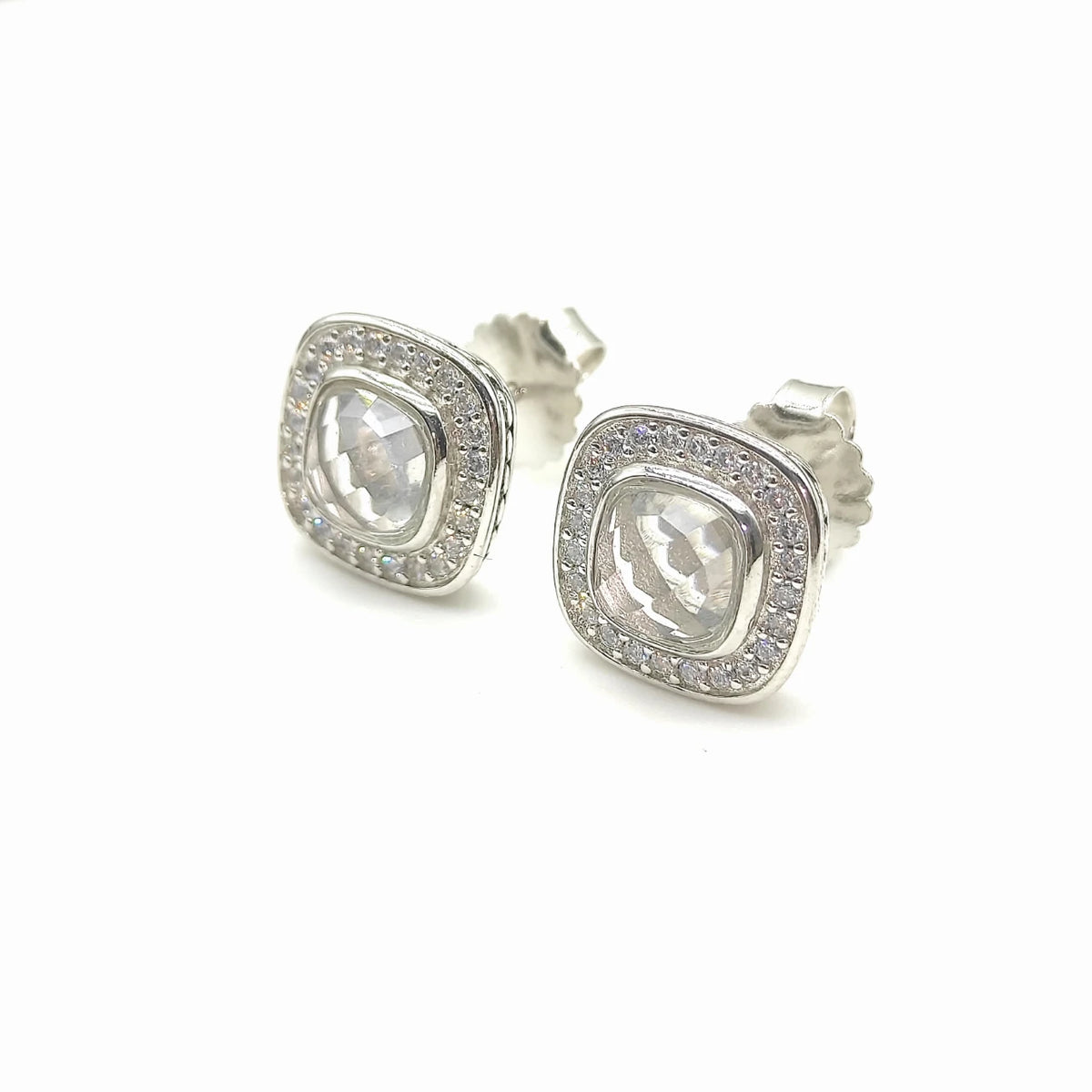 DY High-Quality Silver-Plated 7mm Square Diamond Stud Earrings. Gold-Plated 7mm Colored Gemstone Stud Earrings.Wholesale Jewelry