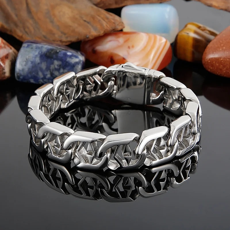 KALEN Vintage Men Stainless Steel Fashion Jewelry Bracelets Christian Cuban Link Chain Bracelet