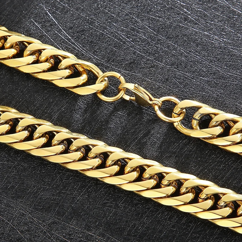 REBEL Hip-pop Gold-Plated Stainless Steel Cuban Link Jewelry Set With 65cm Necklace&23cm Bracelet