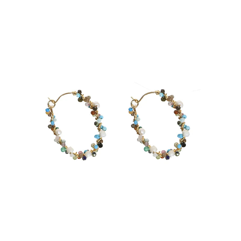 GLSEEVO 2022 Sells Hip Hop Colorful Natural Stone Gems Hoop Earrings Luxury Charm Women Gift Fine Jewelry Earrings