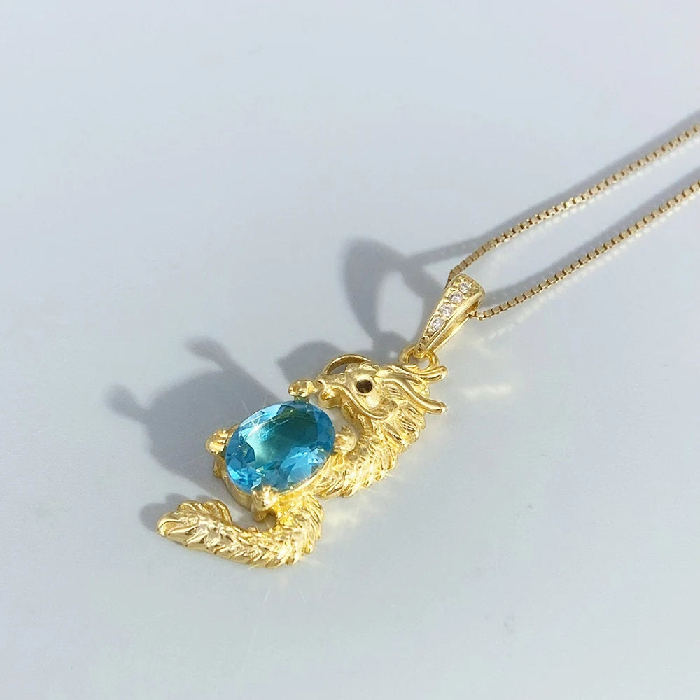 Gioiellieri 925 Sterling Silver Swiss Blue Topaz Pendant with Natural Gemstone for Women Wedding Party Wear High End Fine Jewelry Necklace