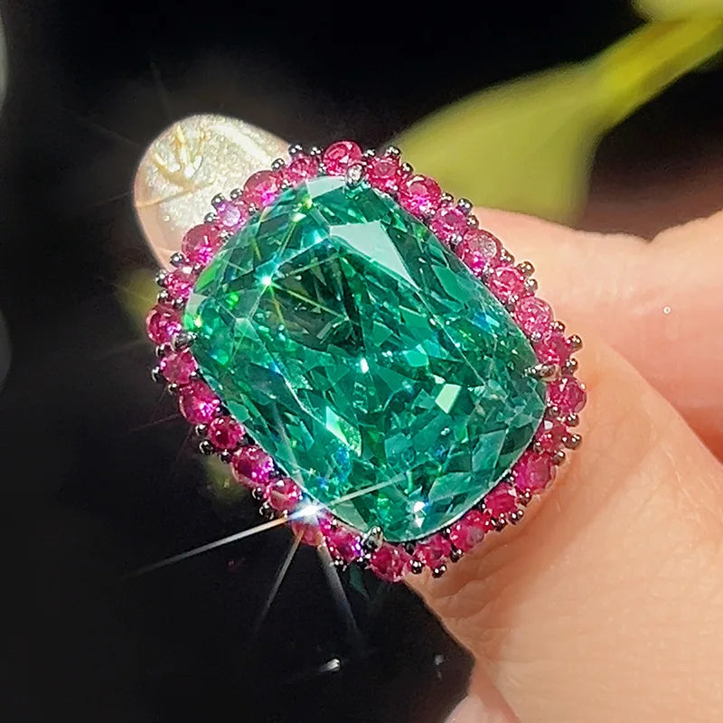 Gemfiori High Quality Luxury square Gemstone Set Girls' Party Gifts Zircon Jewelry Earrings Ring Necklace Suitable for Women's Weddings