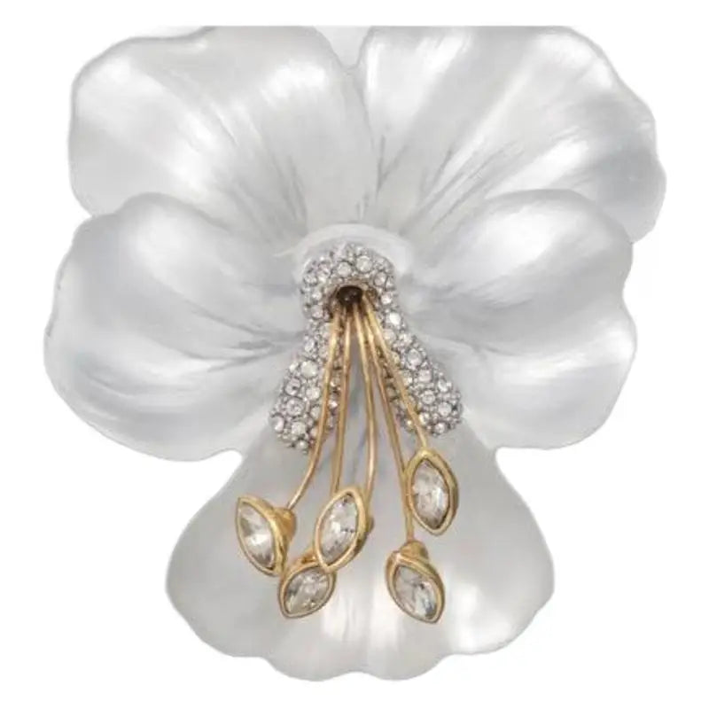 Vintage Glitter Floral Brooch, Gold Stamen Crystal Women Accessory
