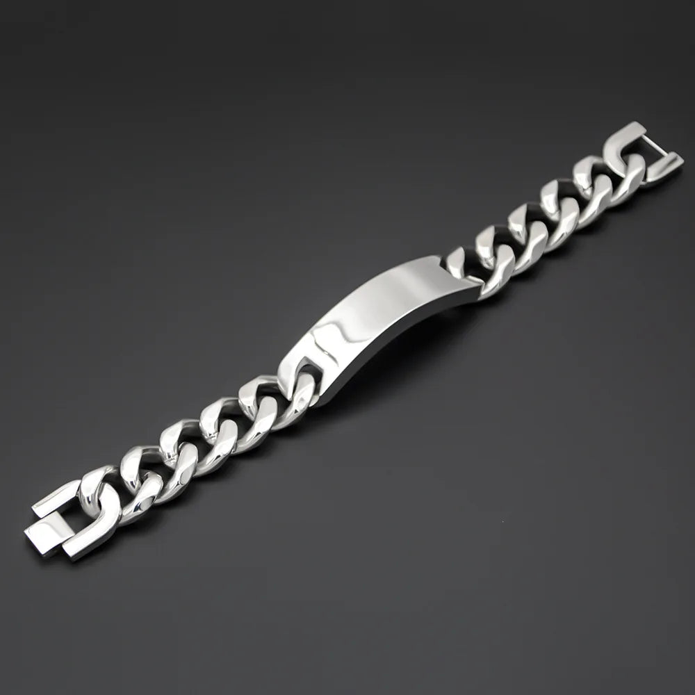 REBEL VIKING Six-Sided Cuban Link Chain Bracelet – 19mm Silver Stainless Steel