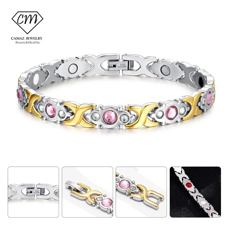 Cross-Border Natural Diamond-Inlaid Magnetic Therapy Pearl Women's Jewelry Vacuum-Plated Bracelets & Bangles Model KM9050 Stock
