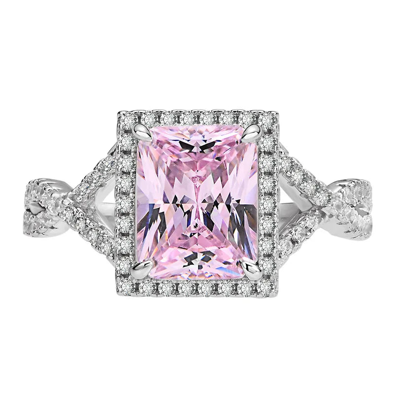 MuShan Jewelry Factory New Inlaid 7 * 9 Main Diamond S925 Pure Silver Ring for Women with Ins Style High Carbon Diamond Ring