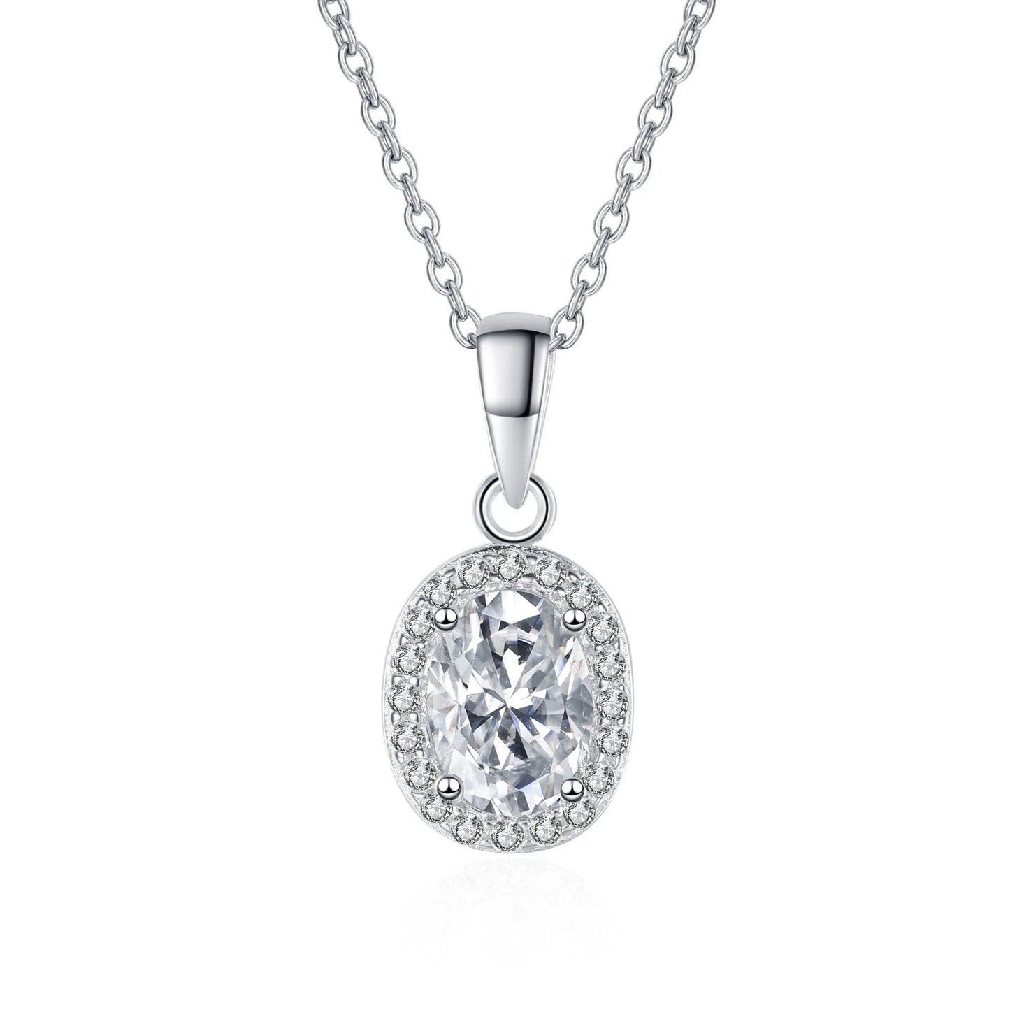 Fine Jewelry 925 Sterling Silver Bezel Set Oval Cut 3 Carat Colorful Moissanite Diamond Halo Pendant Necklaces Women