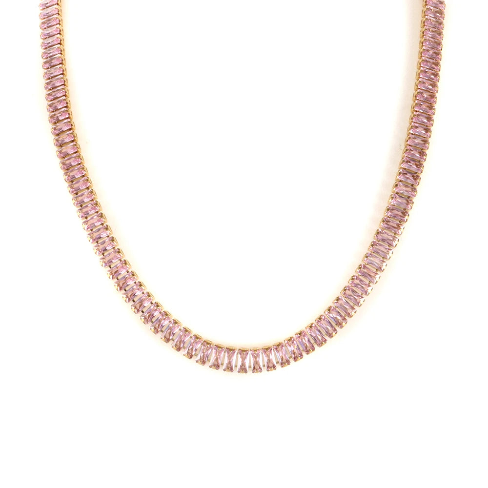 Tennis Chains Necklace Crystal Diamond Colorful Cubic Zirconia Tennis Tarnish Free Customize Bracelet Fashion Jewelry Set