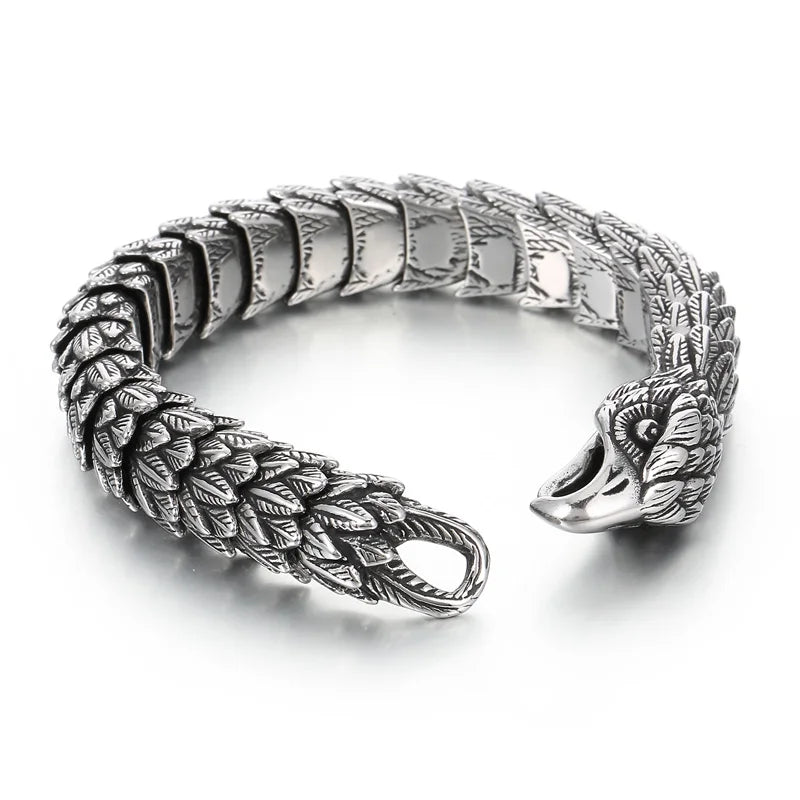 REBEL 220mm Men Punk Oxidized Black/Silver Stainless Steel Links Bracelet With Hawk Head Clasp