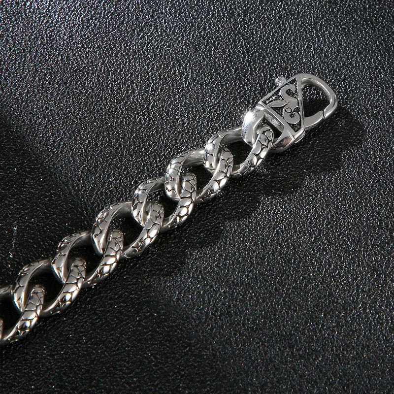 VIKING Mens Gothic Snake Skin Cuban Link Bracelet – Silver Stainless Steel