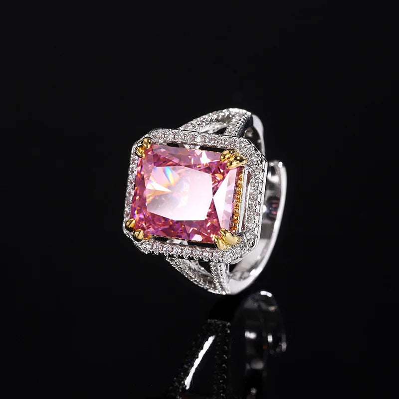 Gemfiori New Hot Selling Jewelry Ice Flower Cut Deep pink Copper Inlaid Zircon Fashionable Set Holiday Gift