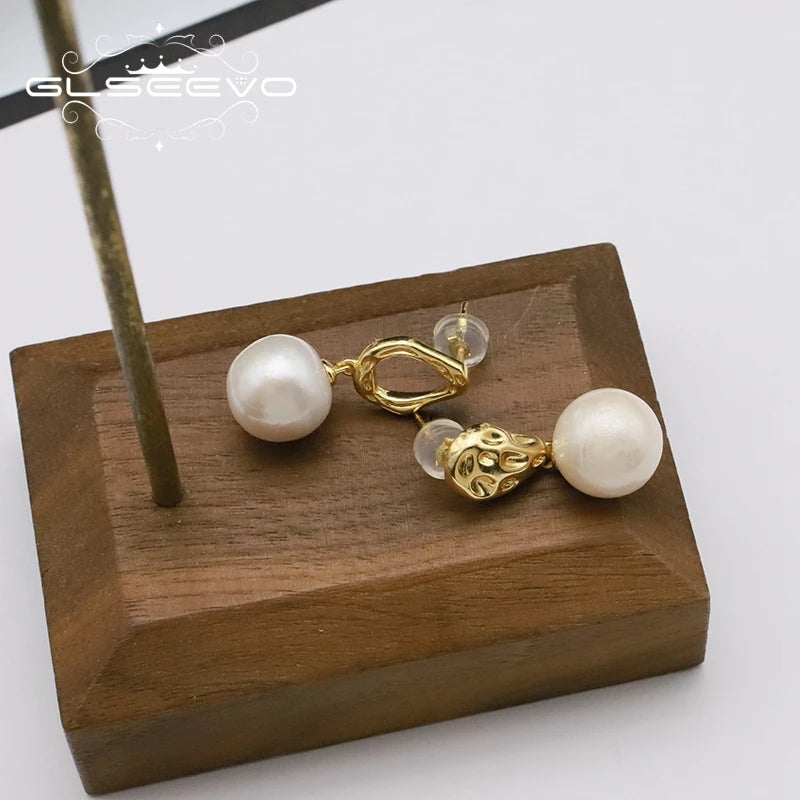 New Fashion 925 Sterling Silver Earrings 18k Gold Plated Freshwater Pearl Pendant Earrings Fine Jewelry for Women