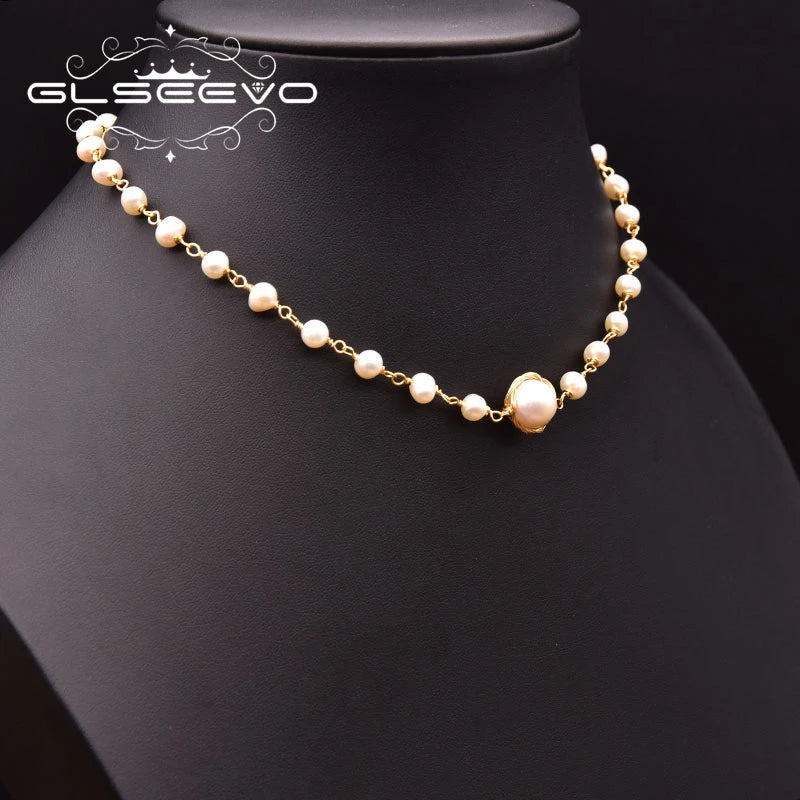 New Natural Freshwater Pearl Short Necklace Women Customized Necklace Jewelry Gold Plated Chain