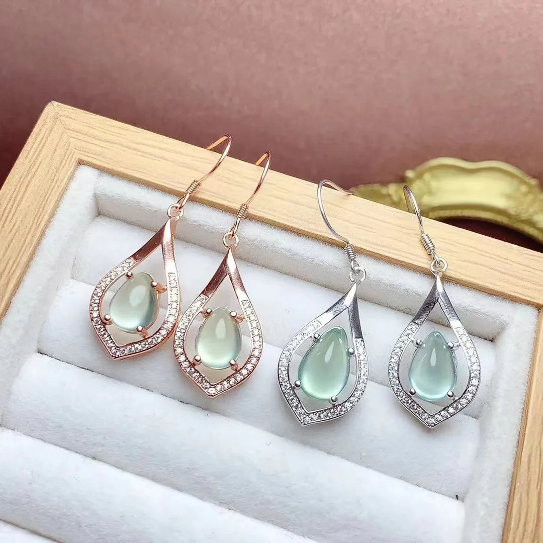 Fashion Jewelry Sets  925 Sterling Silver Gold-plated Natural Grape Stone Earring Pendant Set  Women Jewelry Set