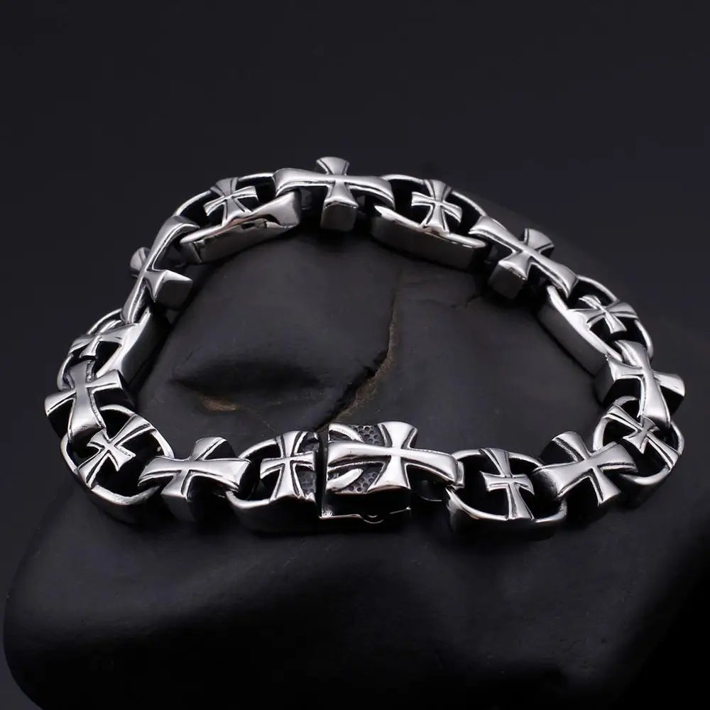 KALEN Classic 21cm Stainless Steel Cross Charm Bracelets for Men