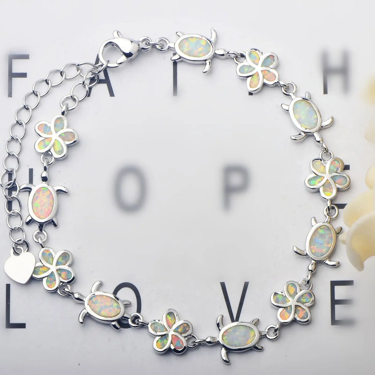 Hawaiian Beach Turtle Flower Christian Opal Beaded Trendy Silver Plated Brass Fashion Jewelry for Women's Anniversary Bulk