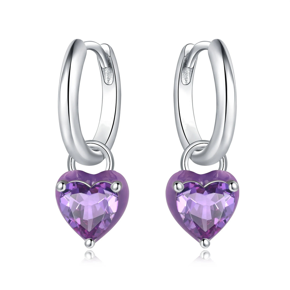 REDheart Fashion Love Heart Copper Silver Plated Drop Earrings Colorful Heart Shape Zircon Hoop Earrings Fine Jewelry for Women