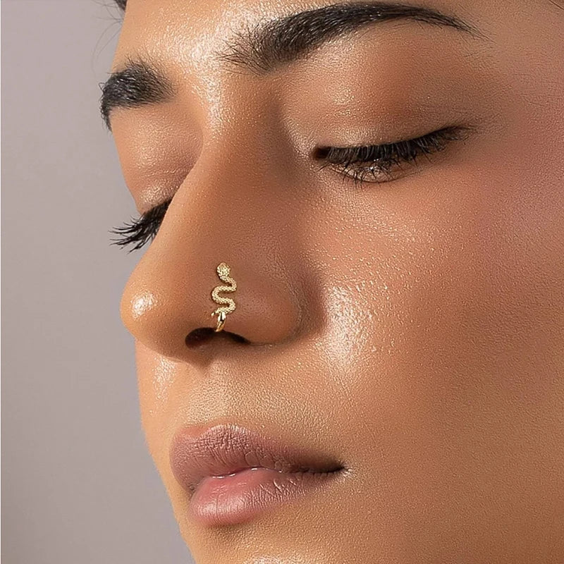 S&S 925 Silver Gold Plated Zircon Nose Cuff | Non-Piercing Flower Moon Star Heart