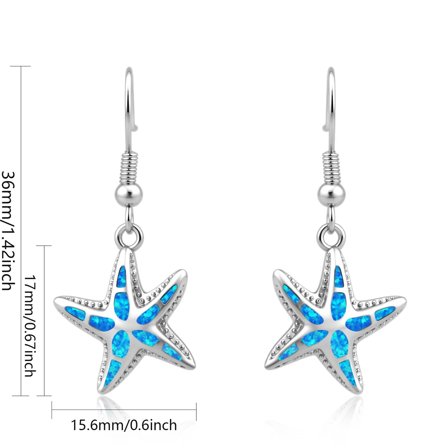 TikTok Viral Colorful Opal Starfish Bohemian Christian Silver Plated Brass Pendant Earrings Trendy Women's Jewelry