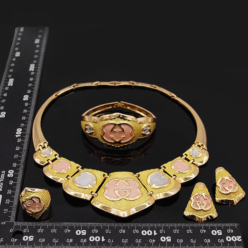 Zhuerrui Brazilian Gold Plated for Women Jewellery Set African Necklace Earring Bangle Ring Jewelry Sets 24k Gold Copper