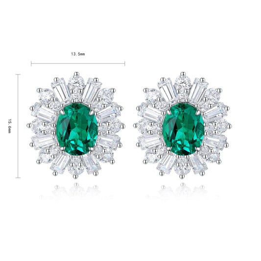 Gemfiori Anster High Quality S925 Lab Grown Emerald Earring Stud Dainty Gemstone Stud Earrings for Women Daily Wear Gift