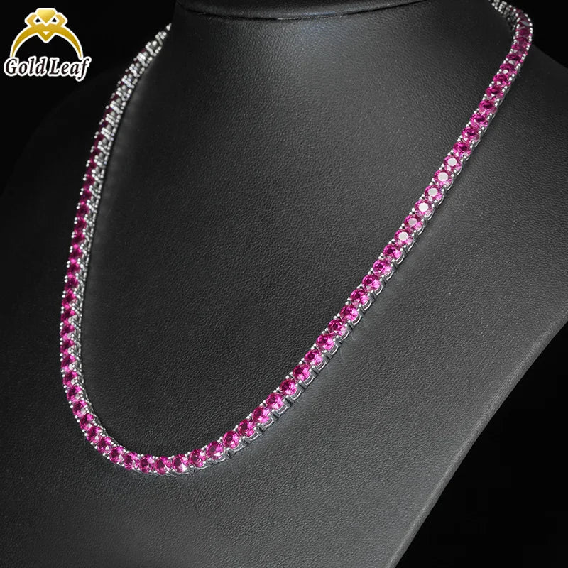 REDheart S&S Hot Sale Trendy Wedding Red Blue Green Four Claws Tennis Bracelet & Necklace Set 925 Sterling Silver White Gold Plated
