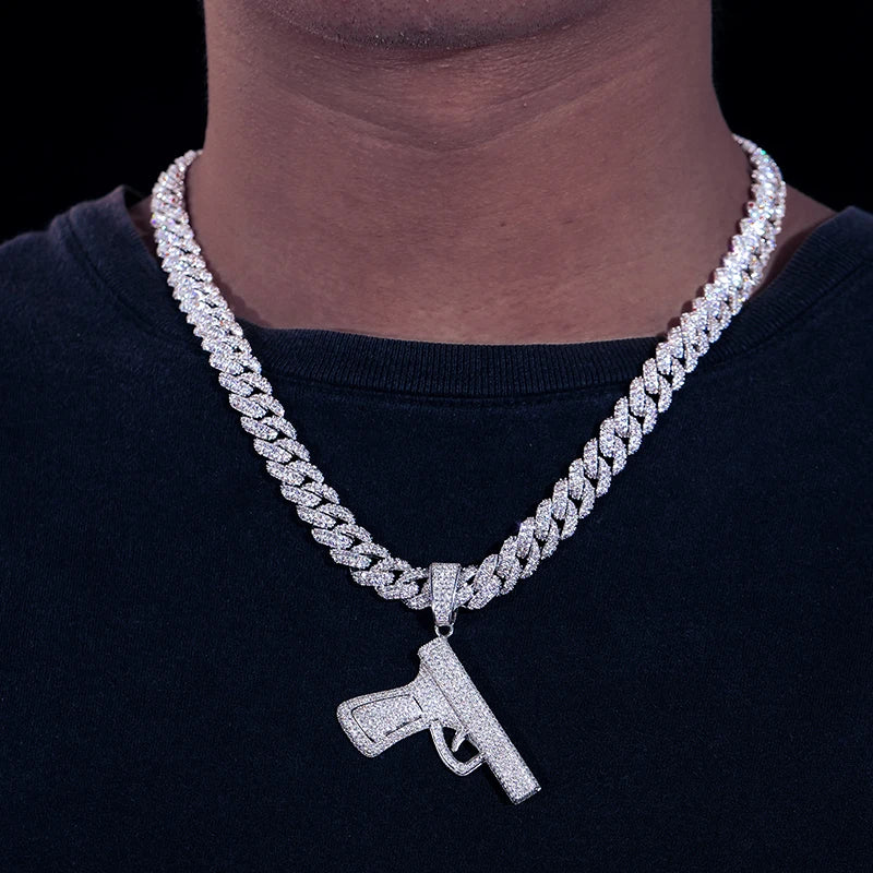 BiG-BOSS Statement Rapper Jewelry Hip Hop Men 925 Sterling Silver VVS Moissanite Diamond Iced Out Pistol Pendant