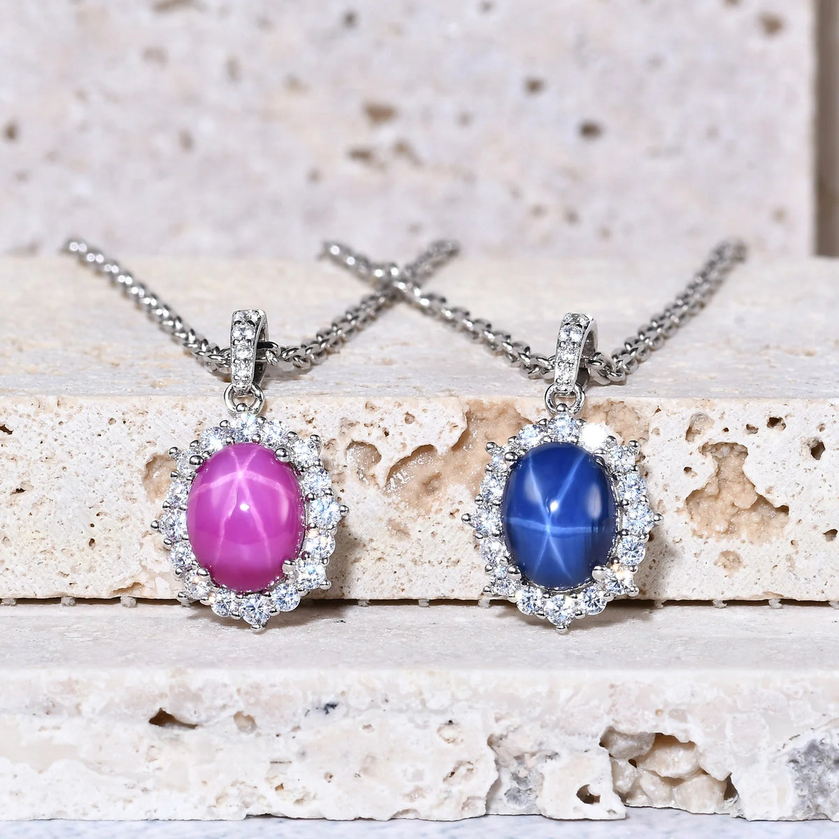 ArtistA A3801 Abiding Shining 925 Silver Jewelry Cz Lab Grown Star Ruby Gemstone Pendant Necklace Ring Set for Women