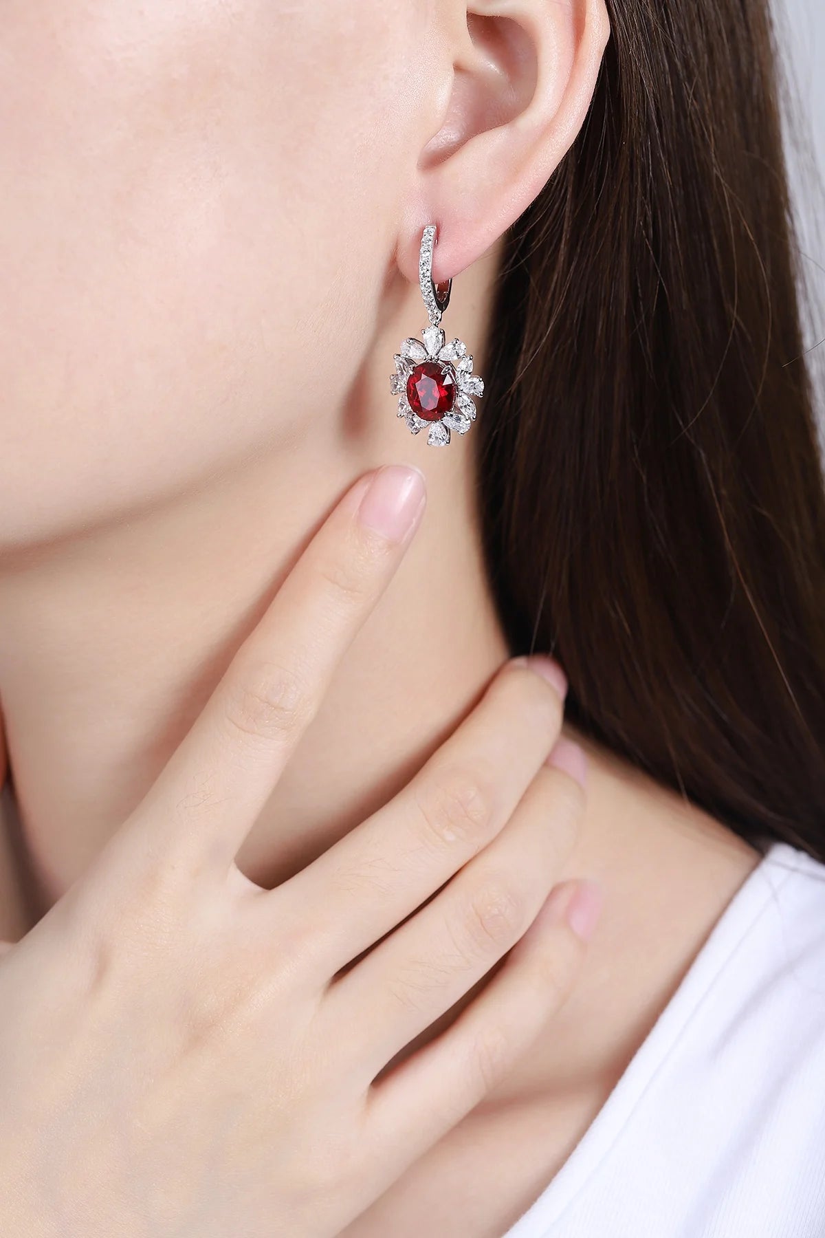 Gemfiori Anster High Quality S925 Lab Grown Ruby Earring Stud Dainty Gemstone Stud Earrings for Women Daily Wear Gift