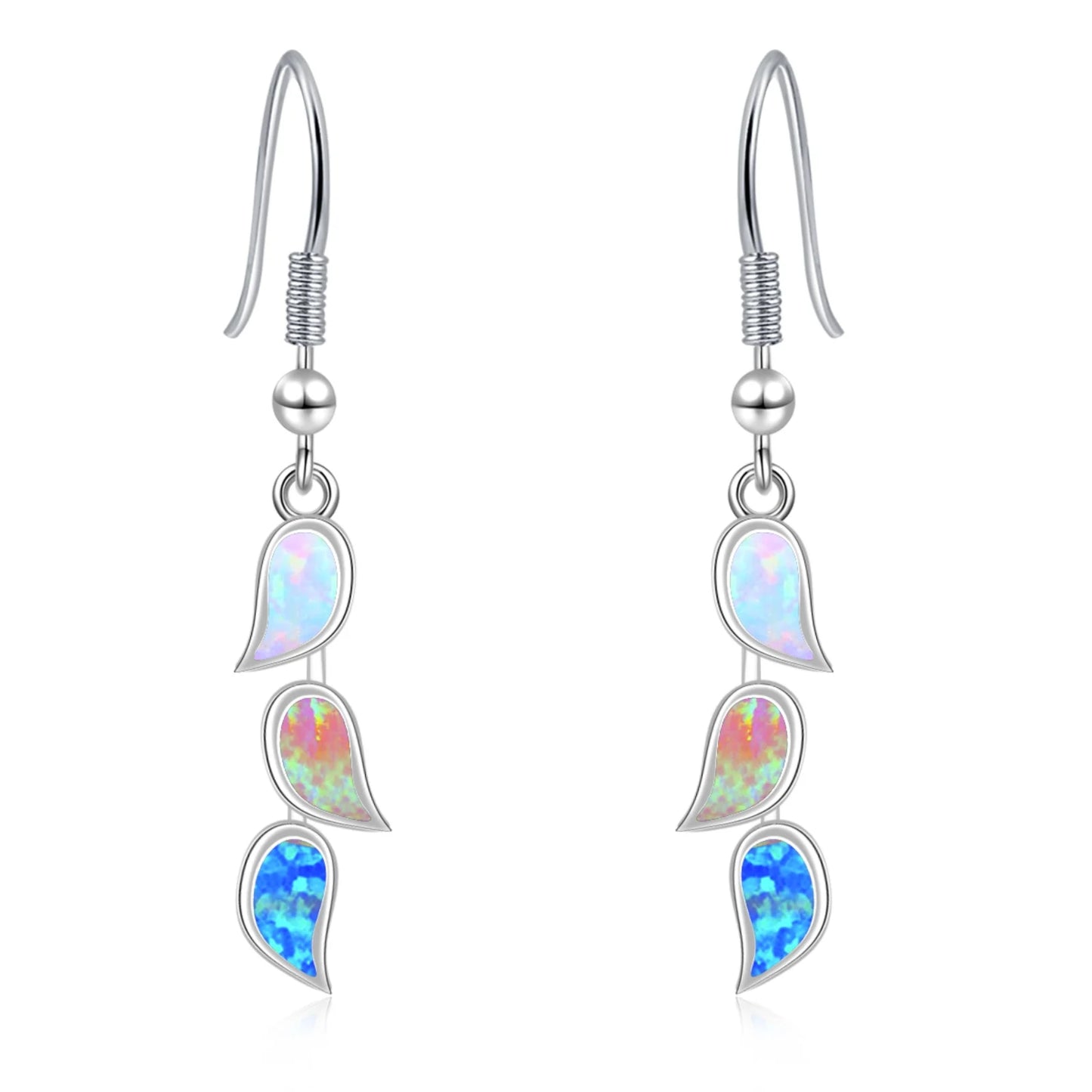 Gradient Leaf Opal Drop Earrings - Iridescent Multi-Color Opal Leaf Design | Nature-Inspired Jewelry Bulk Gifts