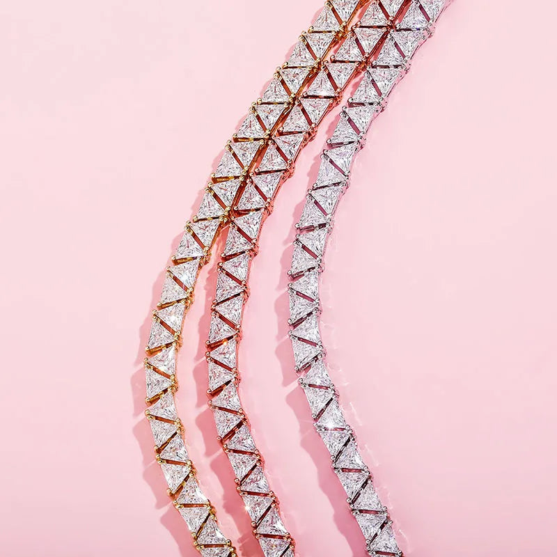 Luxury Bling Jewelry Triangular Zircon Choker Necklace Men Women's Hip Hop Tennis Zirconia CZ Diamond Geometric Chains Trendy