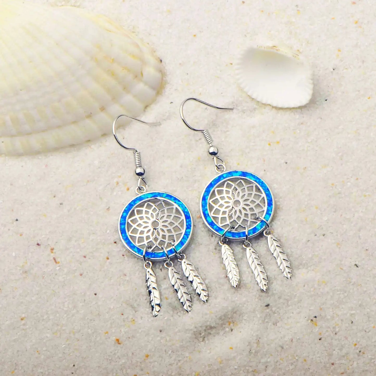 TikTok Viral Brass Geometric Bohemian Opal Christian Pendant Earrings Dreamcatcher Gift Exclusive for Beach Girls