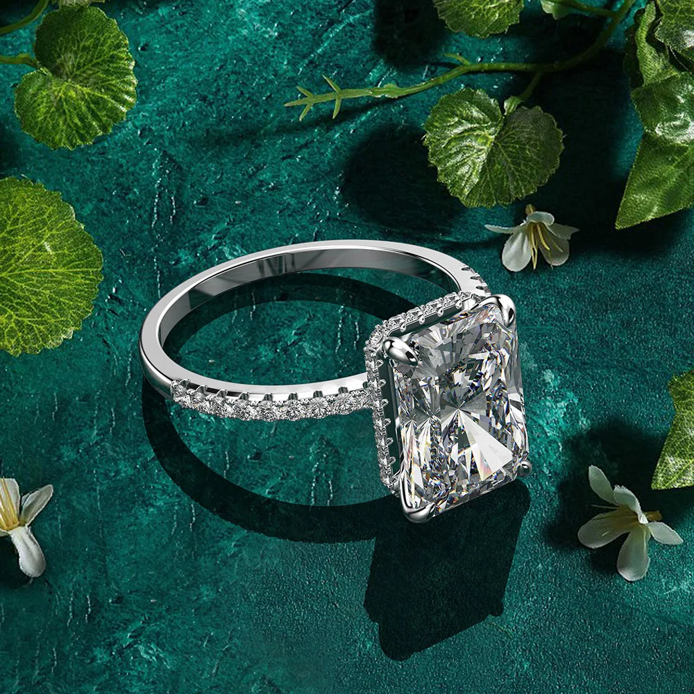 Silverelli | 925 Silver High Carbon Diamond Emerald Cut Ring | Water Drop | Platinum Plated