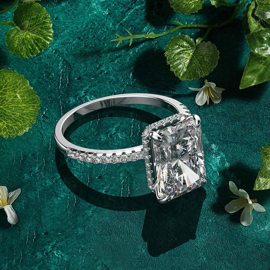 Silverelli | 925 Silver High Carbon Diamond Emerald Cut Ring | Water Drop | Platinum Plated