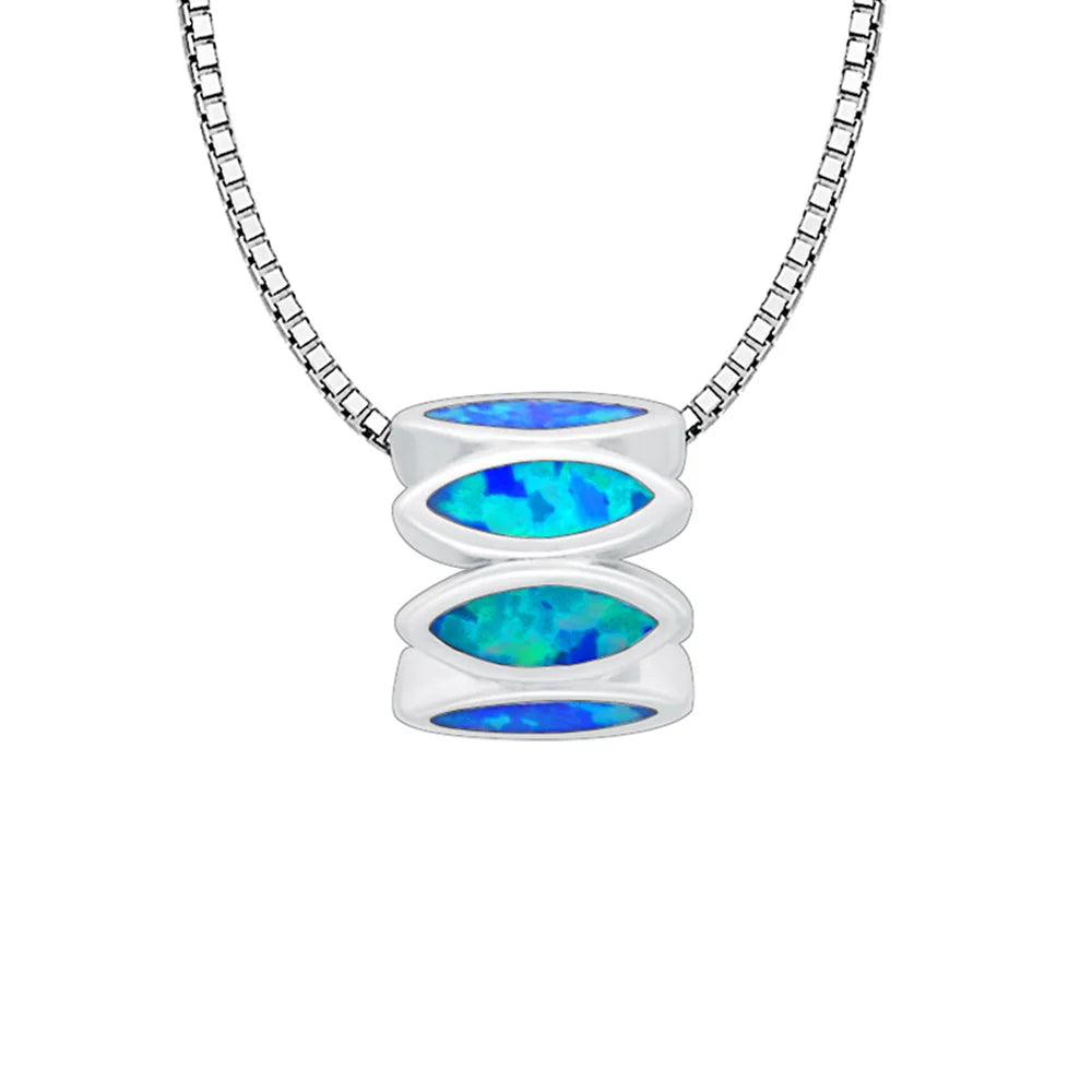 Aobao Christian Geometric Copper Box Chain Lariat Necklace with Opal Pendant Silver Plated Gift