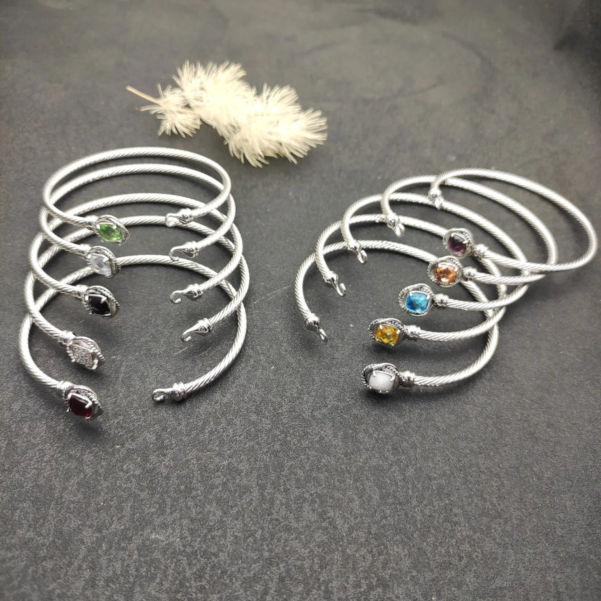FASHIONISTA DY High-Quality Silver-Plated 3mm Square-Cut Diamond Bracelet, Colored Diamond Bracelet, Jewelry