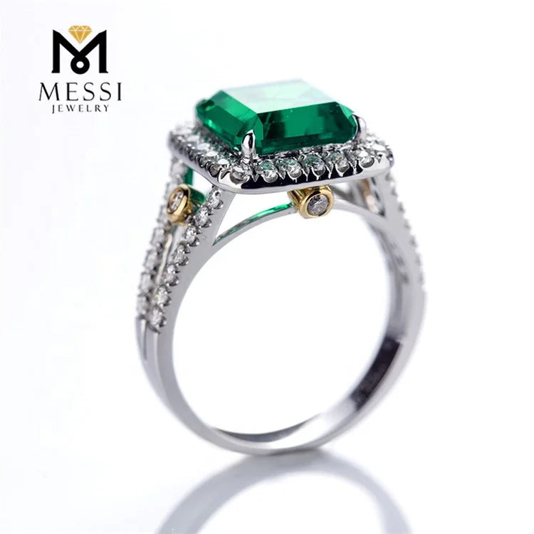 Gemfiori Messi Jewelry Cushion Cut 3ct Emerald Ring Jewelry in 14k 18k Gold Emerald Wedding Engagement Rings