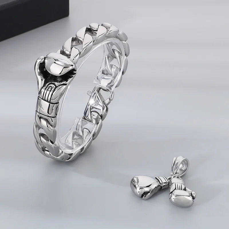 KALEN Fine Jewelry Fashion Bracelets Men Stainless Steel Trendy Boxing Glove Cuban Bracelet Bangle