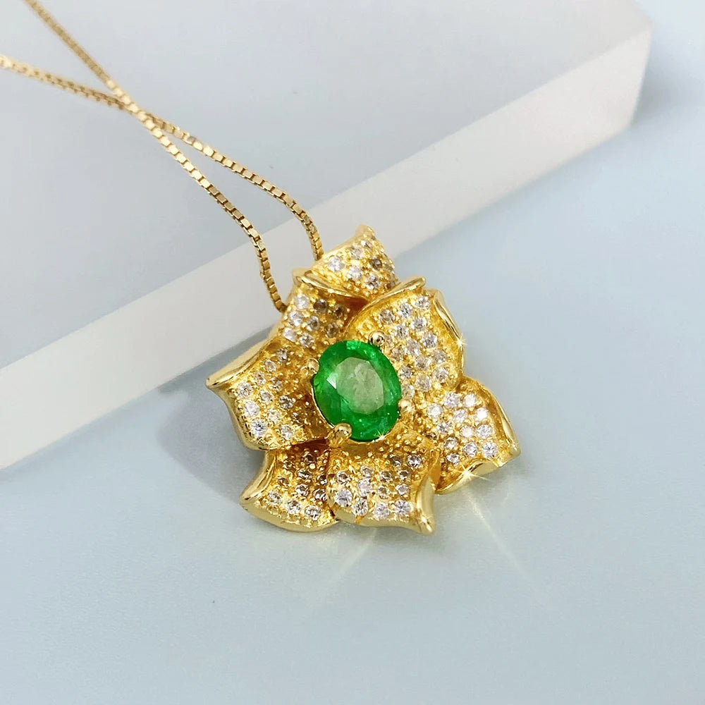 Gioiellieri Natural Emerald Jewelry with S925 Sterling Silver Pendant Necklace for Women May Birthstone Fine Jewelry Anniversary Luxury Gift